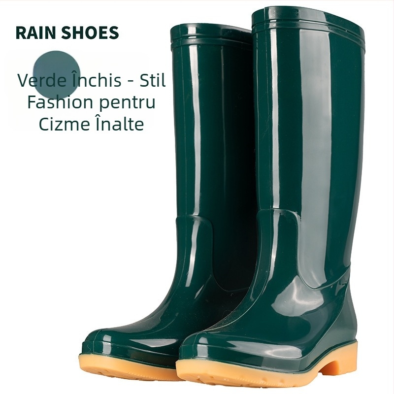 Cizme de ploaie din PVC pentru femei, cu gambă medie, impermeabile și antiderapante, căptușite cu bumbac.
