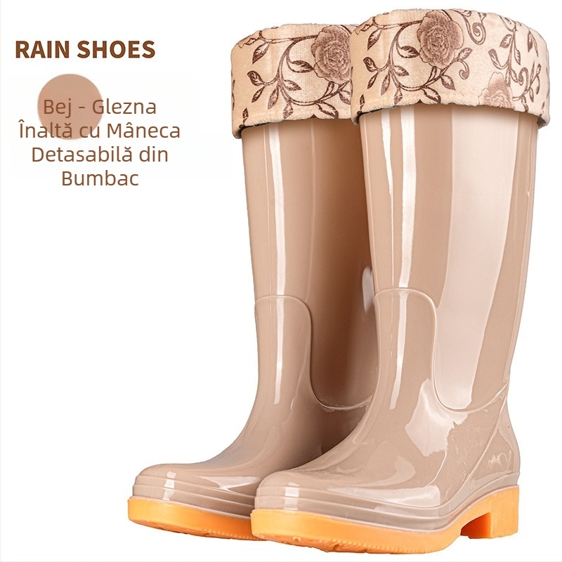 Cizme de ploaie din PVC pentru femei, cu gambă medie, impermeabile și antiderapante, căptușite cu bumbac.