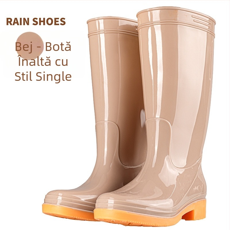 Cizme de ploaie din PVC pentru femei, cu gambă medie, impermeabile și antiderapante, căptușite cu bumbac.