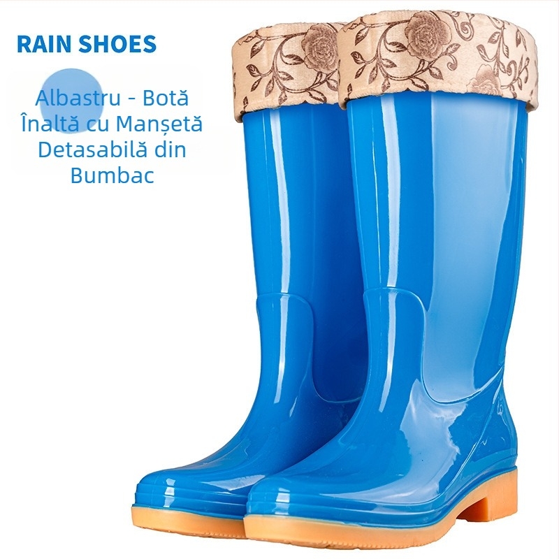 Cizme de ploaie din PVC pentru femei, cu gambă medie, impermeabile și antiderapante, căptușite cu bumbac.