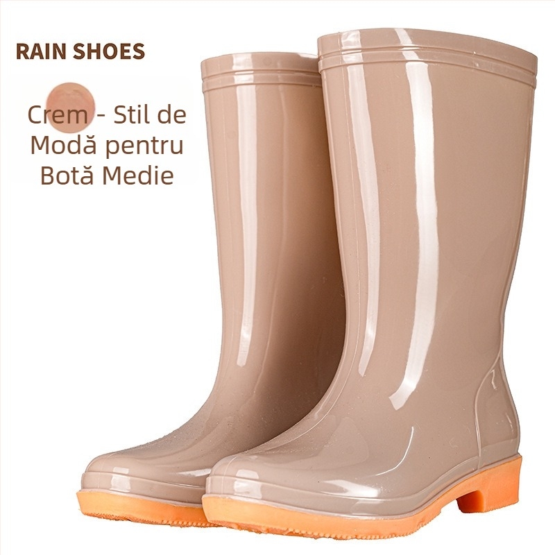 Cizme de ploaie din PVC pentru femei, cu gambă medie, impermeabile și antiderapante, căptușite cu bumbac.