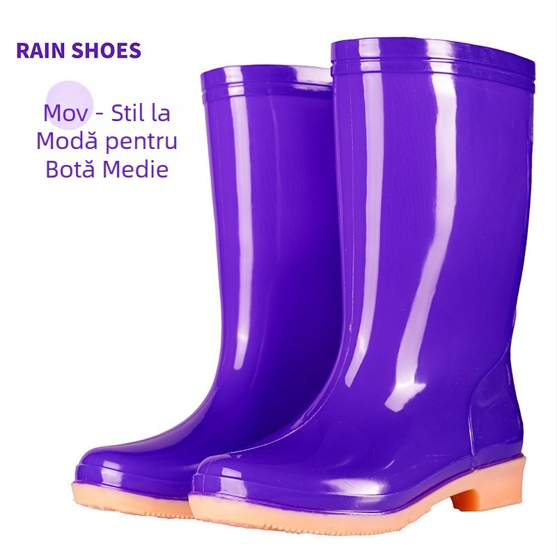Cizme de ploaie din PVC pentru femei, cu gambă medie, impermeabile și antiderapante, căptușite cu bumbac.