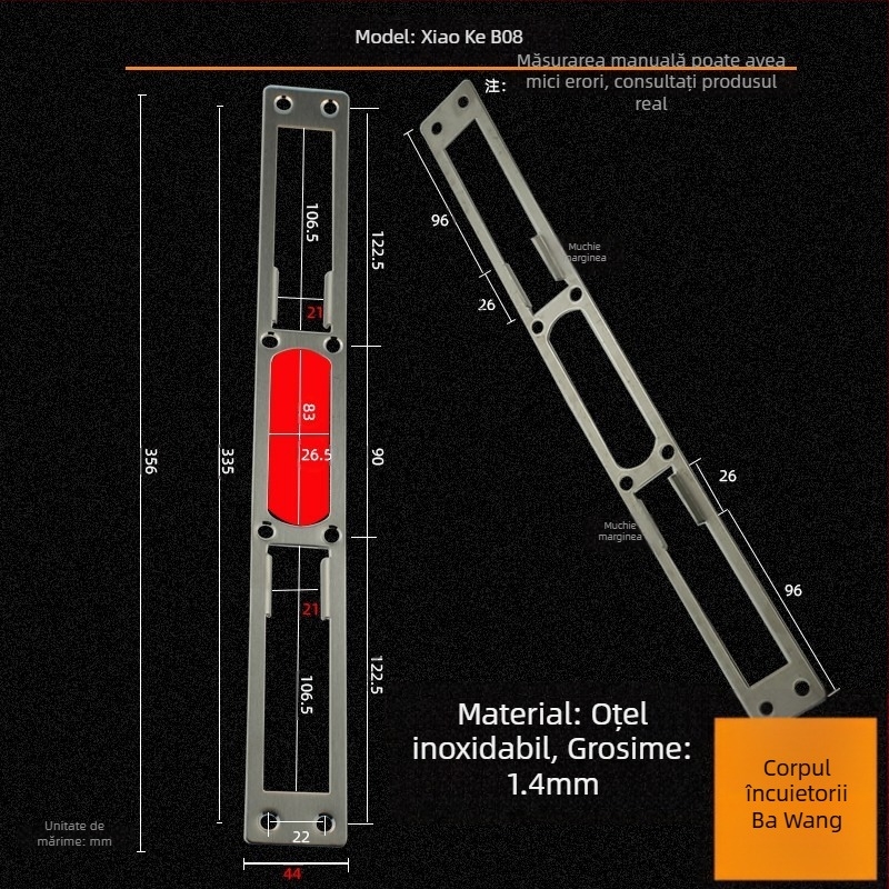 Andamia B05 corp de încuietoare, oțel inoxidabil, stil modern minimalist, potrivit pentru uși de securitate, uși din lemn și porți de vilă