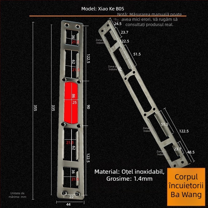 Andamia B05 corp de încuietoare, oțel inoxidabil, stil modern minimalist, potrivit pentru uși de securitate, uși din lemn și porți de vilă