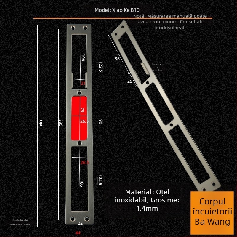 Andamia B05 corp de încuietoare, oțel inoxidabil, stil modern minimalist, potrivit pentru uși de securitate, uși din lemn și porți de vilă