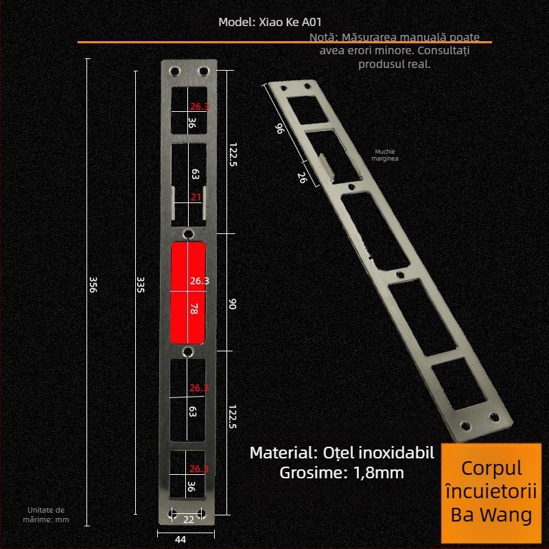 Andamia B05 corp de încuietoare, oțel inoxidabil, stil modern minimalist, potrivit pentru uși de securitate, uși din lemn și porți de vilă