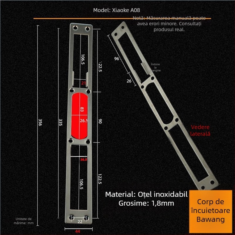 Andamia B05 corp de încuietoare, oțel inoxidabil, stil modern minimalist, potrivit pentru uși de securitate, uși din lemn și porți de vilă