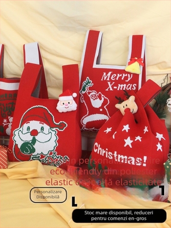 Geantă de mână tricotată pentru Halloween – în formă de găleată, poliester cu căptușeală, deschisă, pentru uz zilnic