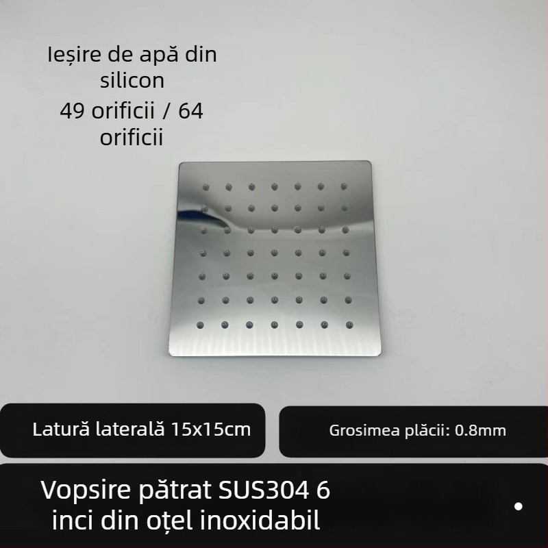 Cap de duș superior, oțel inoxidabil 304, Top Spray, funcție ploaie, filet universal pătrat