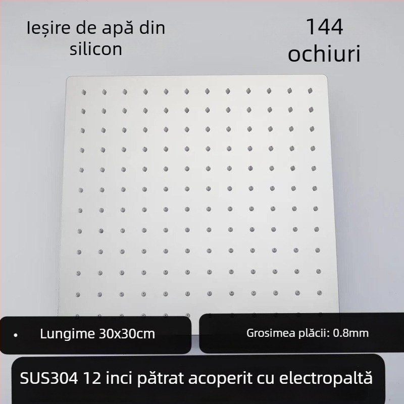 Cap de duș superior, oțel inoxidabil 304, Top Spray, funcție ploaie, filet universal pătrat
