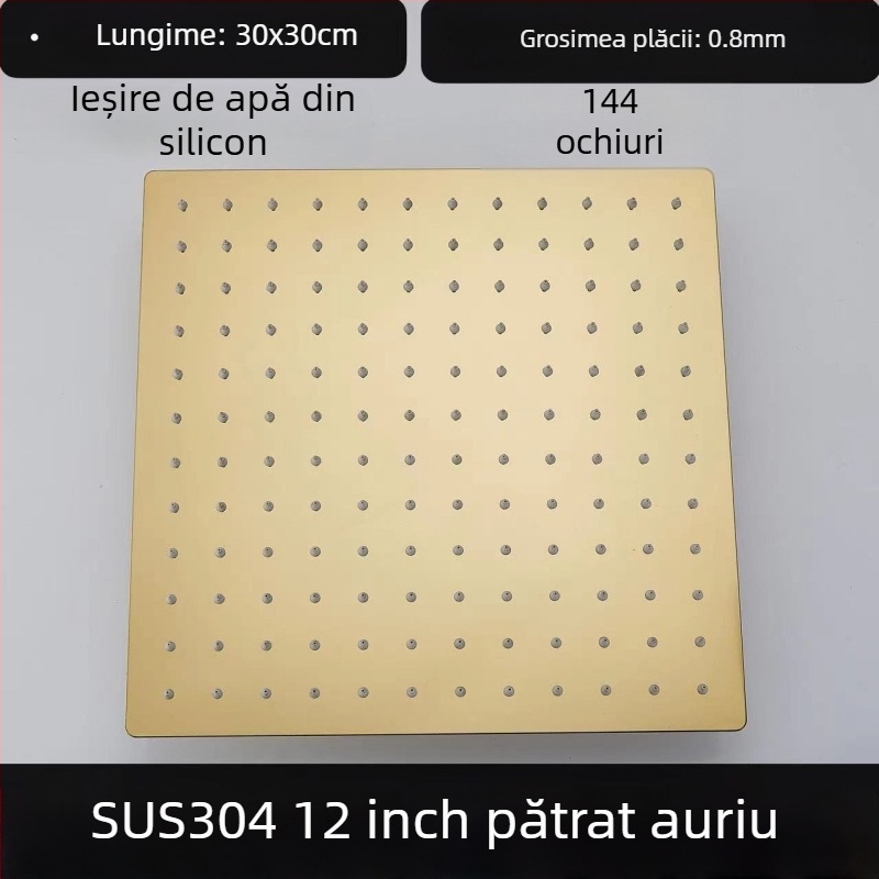 Cap de duș superior, oțel inoxidabil 304, Top Spray, funcție ploaie, filet universal pătrat