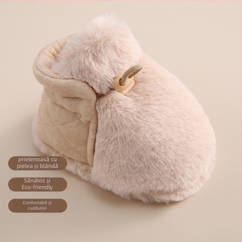 Pantofi de iarnă pentru bebeluși, fleece pufos, model în dungi, antiderapant, călduroși, pentru 12–36 de luni