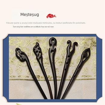 Accesoriu de păr din lemn cu motive florale, stil retro, făcut manual, potrivit pentru coafuri Hanfu