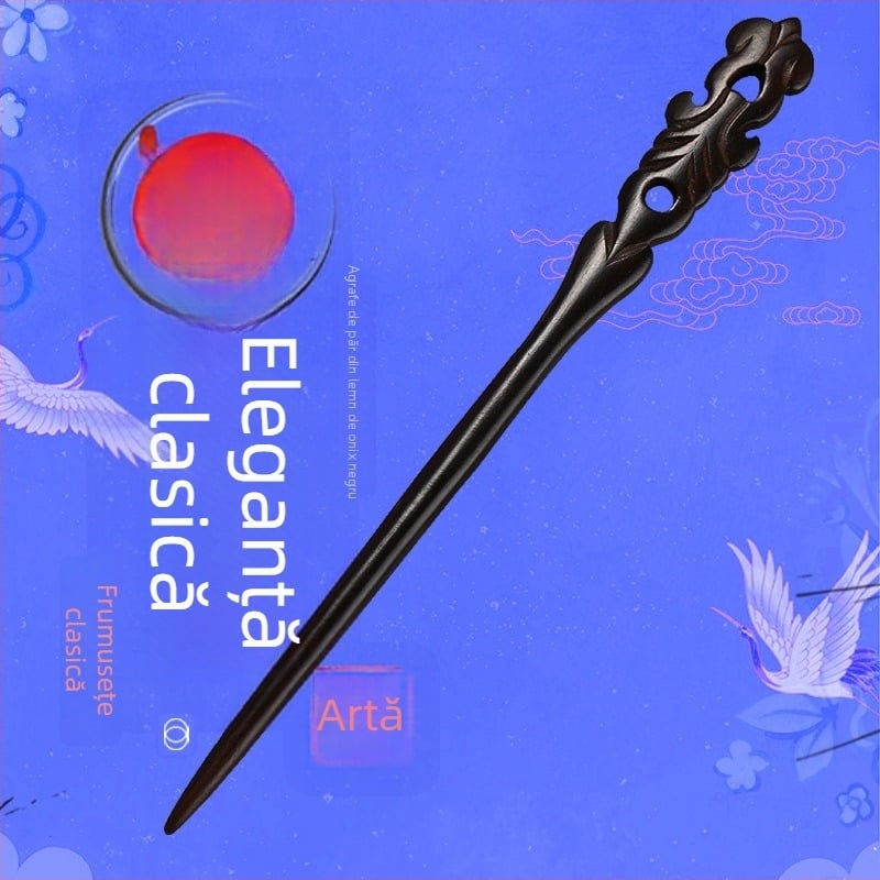 Accesoriu de păr din lemn cu motive florale, stil retro, făcut manual, potrivit pentru coafuri Hanfu