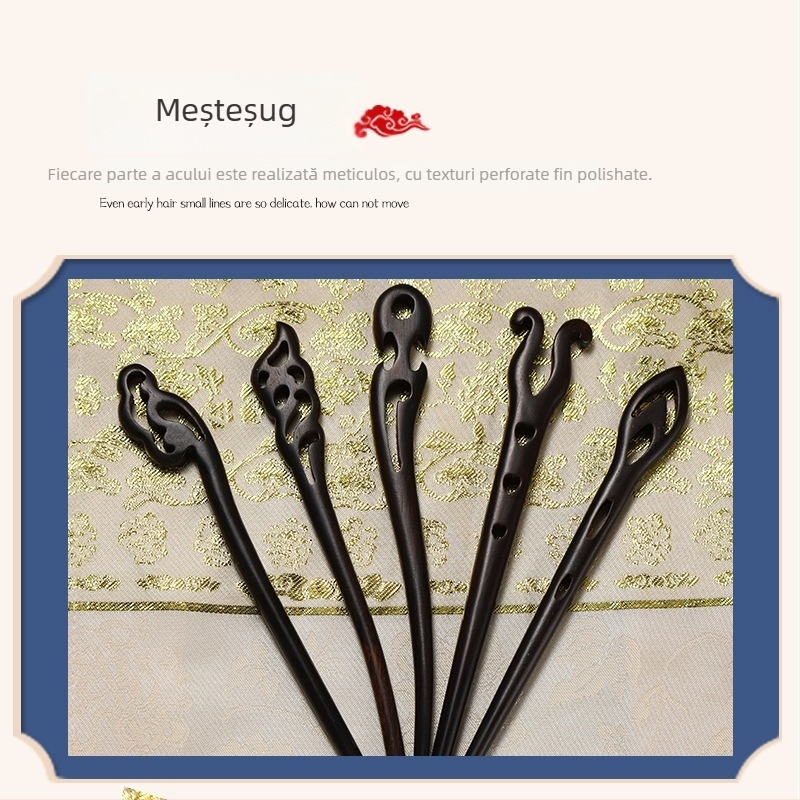 Accesoriu de păr din lemn cu motive florale, stil retro, făcut manual, potrivit pentru coafuri Hanfu