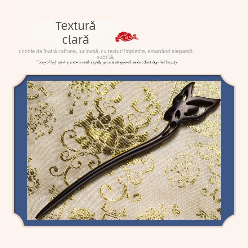 Accesoriu de păr din lemn cu motive florale, stil retro, făcut manual, potrivit pentru coafuri Hanfu