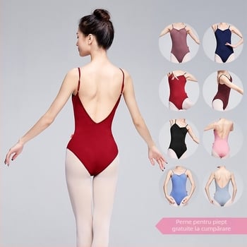 Leotard balet femei, material nailon 75%, căptușeală nailon 80%, bretele subțiri, costum de dans dintr-o piesă pentru adulți, ideal pentru antrenament de vară