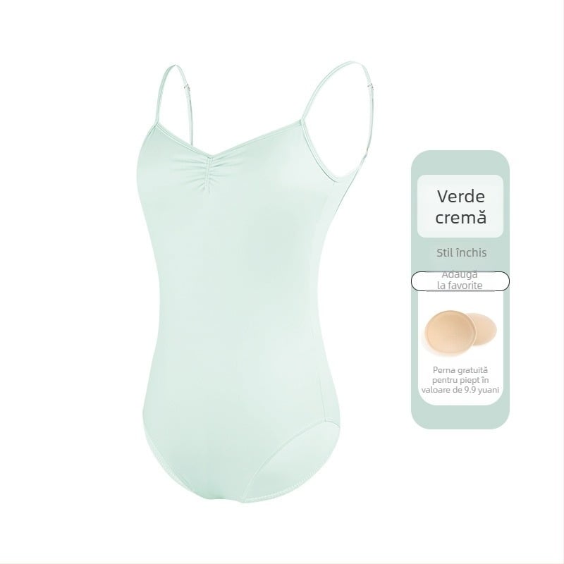 Leotard balet femei, material nailon 75%, căptușeală nailon 80%, bretele subțiri, costum de dans dintr-o piesă pentru adulți, ideal pentru antrenament de vară