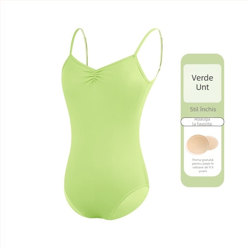 Leotard balet femei, material nailon 75%, căptușeală nailon 80%, bretele subțiri, costum de dans dintr-o piesă pentru adulți, ideal pentru antrenament de vară
