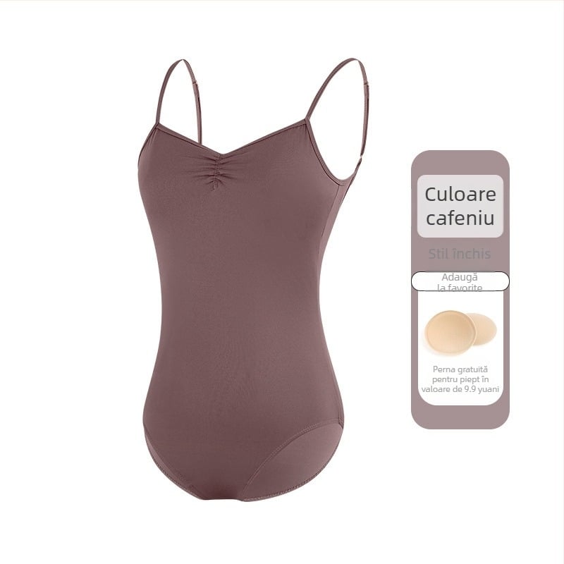 Leotard balet femei, material nailon 75%, căptușeală nailon 80%, bretele subțiri, costum de dans dintr-o piesă pentru adulți, ideal pentru antrenament de vară