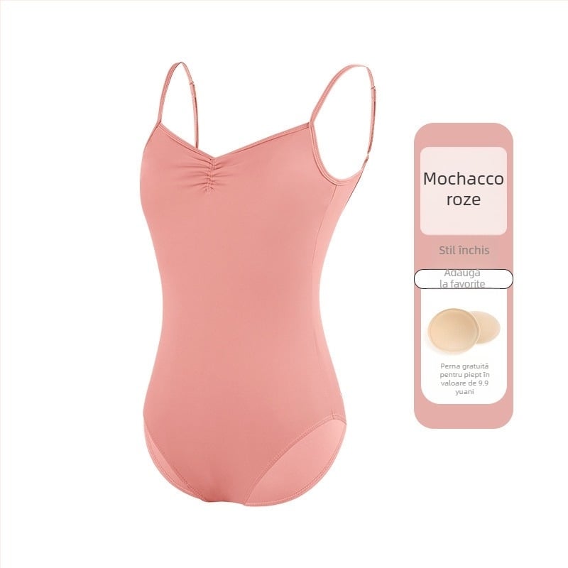 Leotard balet femei, material nailon 75%, căptușeală nailon 80%, bretele subțiri, costum de dans dintr-o piesă pentru adulți, ideal pentru antrenament de vară