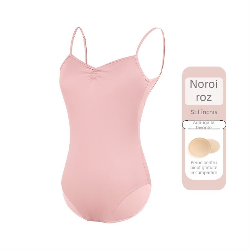 Leotard balet femei, material nailon 75%, căptușeală nailon 80%, bretele subțiri, costum de dans dintr-o piesă pentru adulți, ideal pentru antrenament de vară