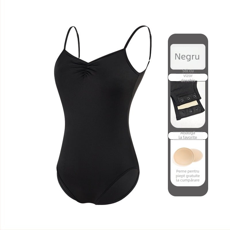 Leotard balet femei, material nailon 75%, căptușeală nailon 80%, bretele subțiri, costum de dans dintr-o piesă pentru adulți, ideal pentru antrenament de vară