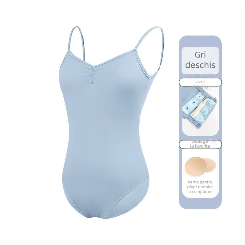 Leotard balet femei, material nailon 75%, căptușeală nailon 80%, bretele subțiri, costum de dans dintr-o piesă pentru adulți, ideal pentru antrenament de vară