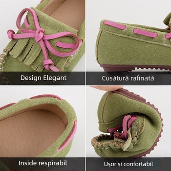 Loafers pentru fete, din piele naturală, talpă din cauciuc, vârf pătrat, stil britanic de prințesă