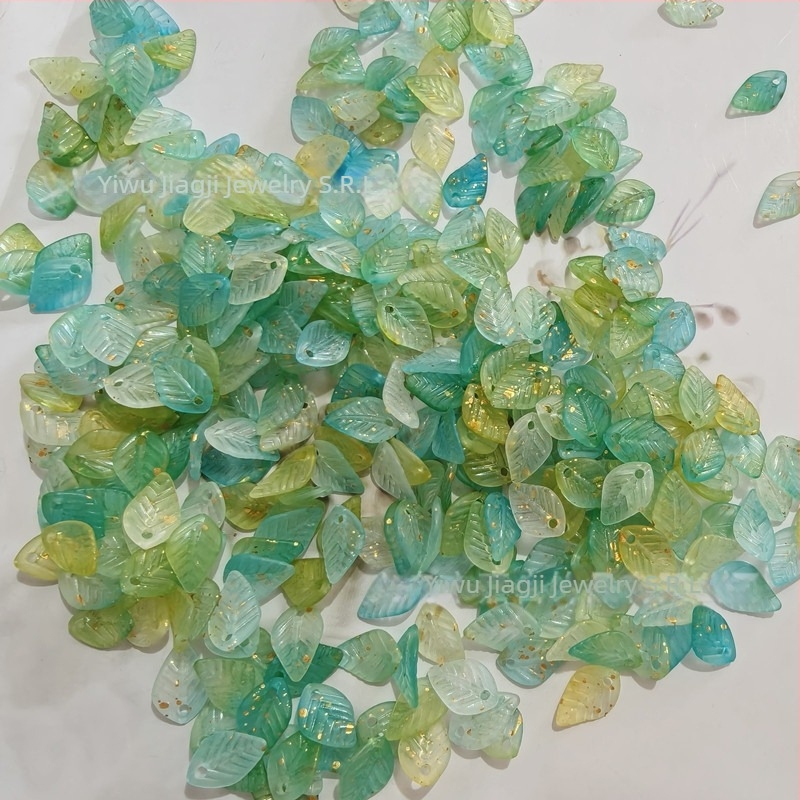 Accesorii - Mărgele acrilice în formă de pepene, cu model frunză, finisaj vopsit