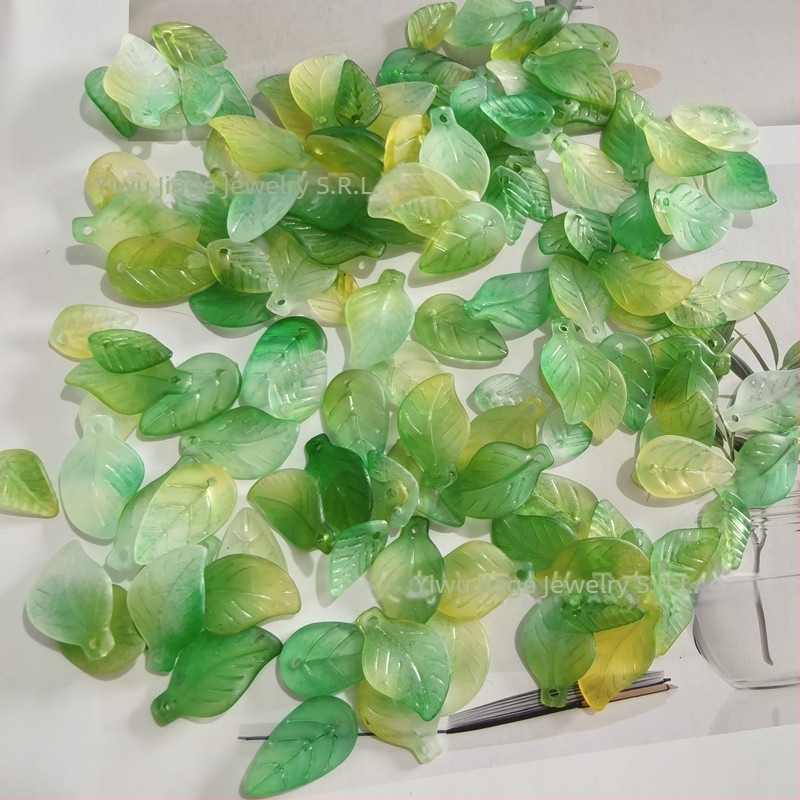 Accesorii - Mărgele acrilice în formă de pepene, cu model frunză, finisaj vopsit