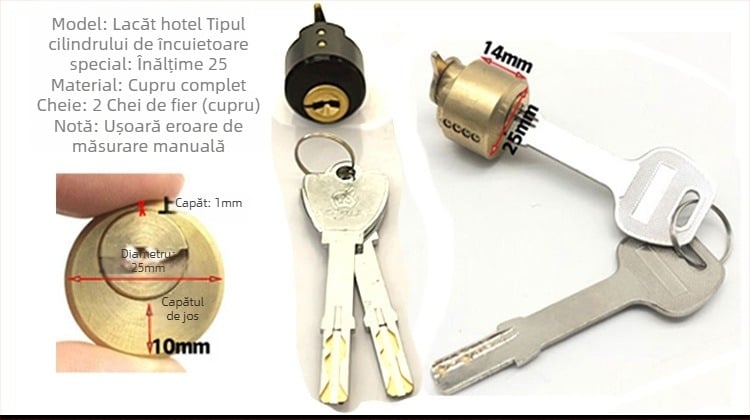 cilindru de încuire, cilindru electronic cu formă specială pentru ușile interioare și ușile de hotel, aliaj de zinc