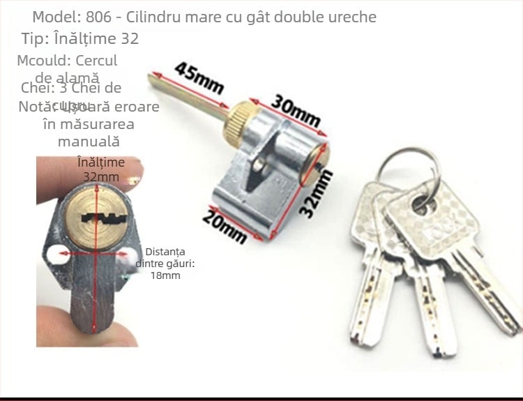 cilindru de încuire, cilindru electronic cu formă specială pentru ușile interioare și ușile de hotel, aliaj de zinc