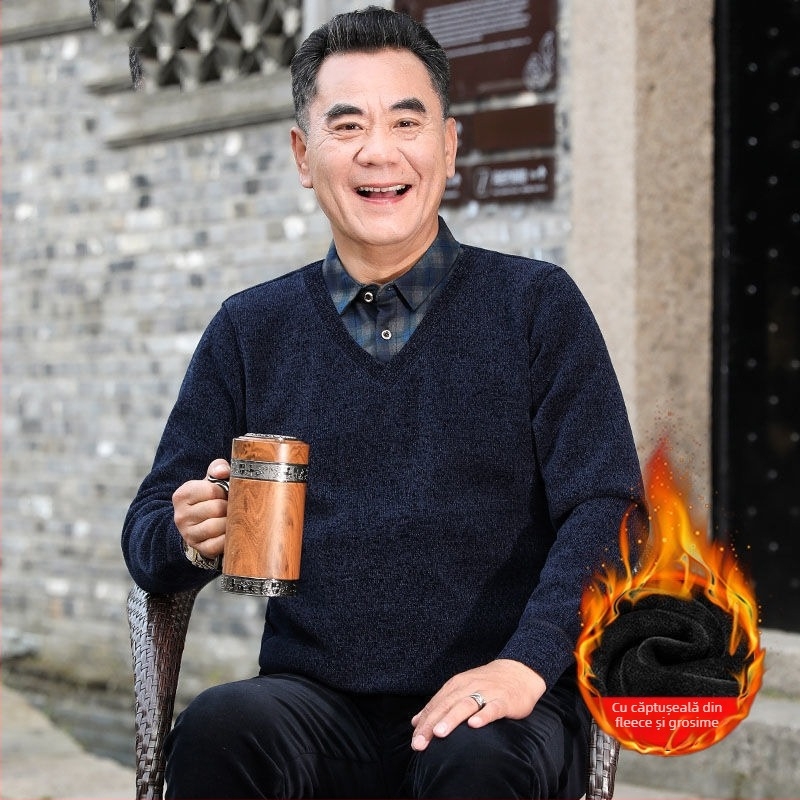 Pulover bărbați din chenille cu guler înalt, căptușit cu fleece, gros, mâneci lungi, țesătură 85% poliester.