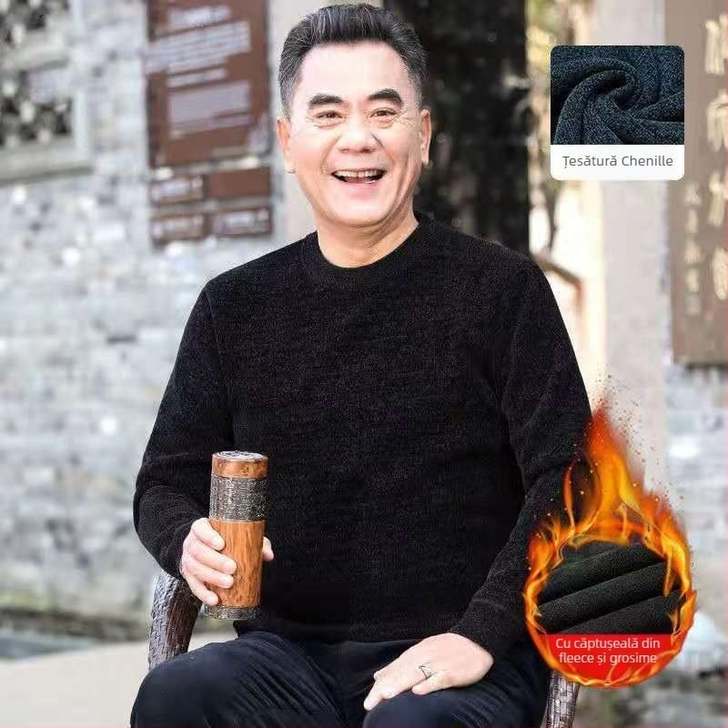 Pulover bărbați din chenille cu guler înalt, căptușit cu fleece, gros, mâneci lungi, țesătură 85% poliester.