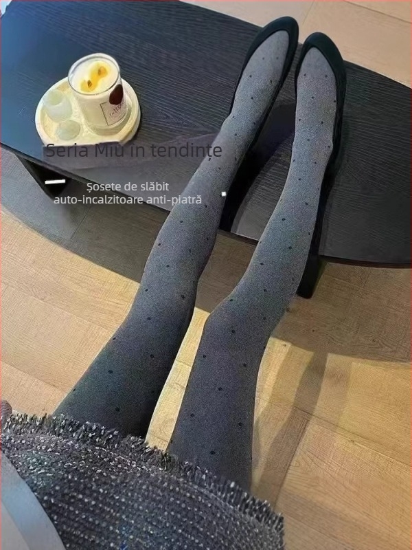 Colanți din nylon cu model buline în val, elasticitate ridicată, grosime medie