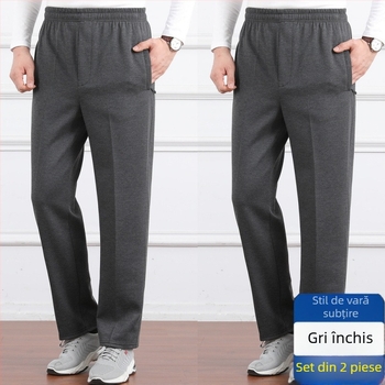 Pantaloni casual pentru bărbați, talie înaltă, căptușiți cu fleece, croială lejeră, picior drept, țesătură poliester