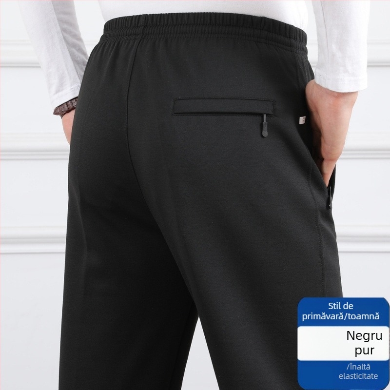 Pantaloni casual pentru bărbați, talie înaltă, căptușiți cu fleece, croială lejeră, picior drept, țesătură poliester