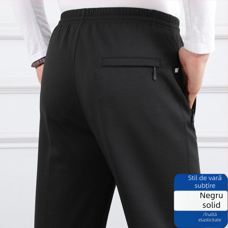 Pantaloni casual pentru bărbați, talie înaltă, căptușiți cu fleece, croială lejeră, picior drept, țesătură poliester