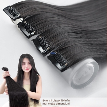 Fragment de perucă Yuxinde, păr drept, breton cu parcare medie, extensie ușoară cu clips pentru volum, fibre rezistente la temperaturi înalte