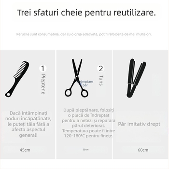 Fragment de perucă Yuxinde, păr drept, breton cu parcare medie, extensie ușoară cu clips pentru volum, fibre rezistente la temperaturi înalte