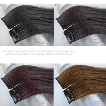 Fragment de perucă Yuxinde, păr drept, breton cu parcare medie, extensie ușoară cu clips pentru volum, fibre rezistente la temperaturi înalte