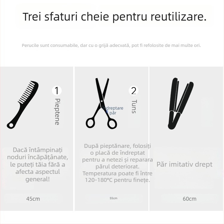 Fragment de perucă Yuxinde, păr drept, breton cu parcare medie, extensie ușoară cu clips pentru volum, fibre rezistente la temperaturi înalte