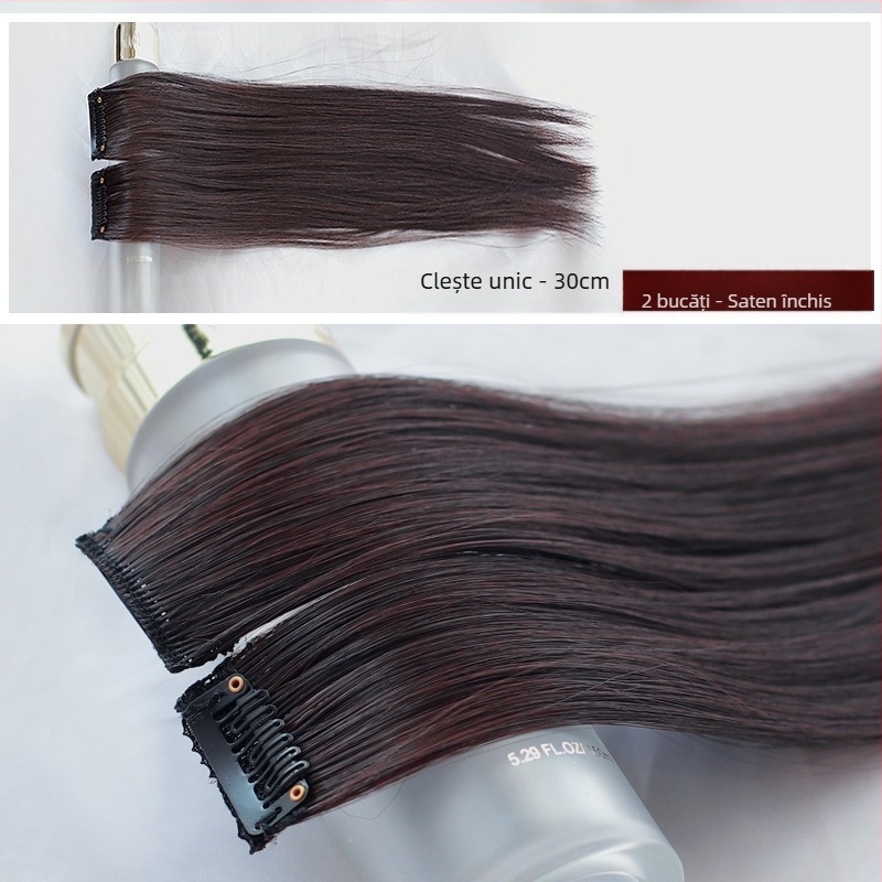 Fragment de perucă Yuxinde, păr drept, breton cu parcare medie, extensie ușoară cu clips pentru volum, fibre rezistente la temperaturi înalte