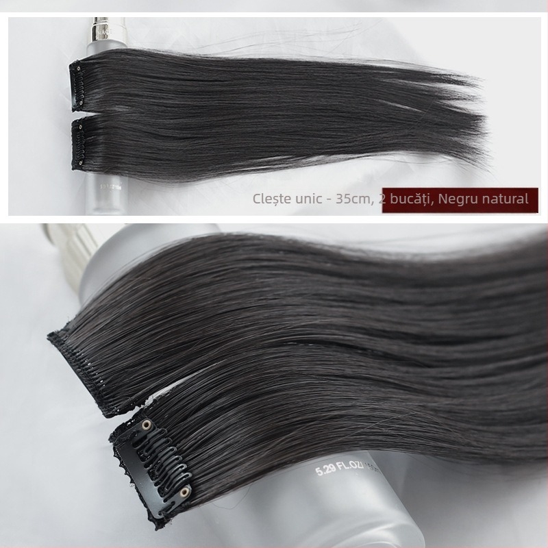 Fragment de perucă Yuxinde, păr drept, breton cu parcare medie, extensie ușoară cu clips pentru volum, fibre rezistente la temperaturi înalte