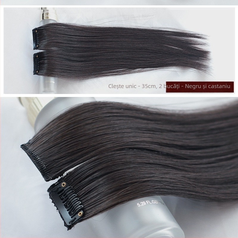 Fragment de perucă Yuxinde, păr drept, breton cu parcare medie, extensie ușoară cu clips pentru volum, fibre rezistente la temperaturi înalte