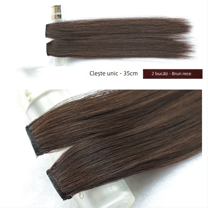 Fragment de perucă Yuxinde, păr drept, breton cu parcare medie, extensie ușoară cu clips pentru volum, fibre rezistente la temperaturi înalte