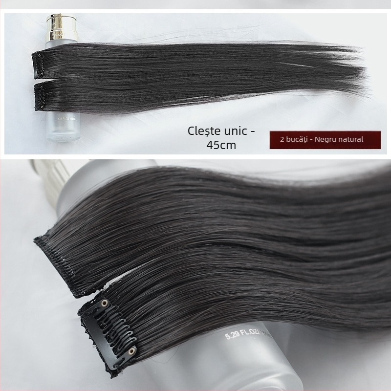 Fragment de perucă Yuxinde, păr drept, breton cu parcare medie, extensie ușoară cu clips pentru volum, fibre rezistente la temperaturi înalte