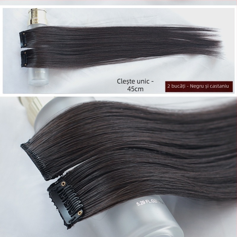 Fragment de perucă Yuxinde, păr drept, breton cu parcare medie, extensie ușoară cu clips pentru volum, fibre rezistente la temperaturi înalte