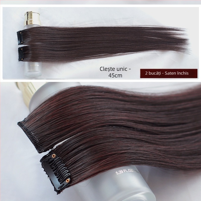 Fragment de perucă Yuxinde, păr drept, breton cu parcare medie, extensie ușoară cu clips pentru volum, fibre rezistente la temperaturi înalte